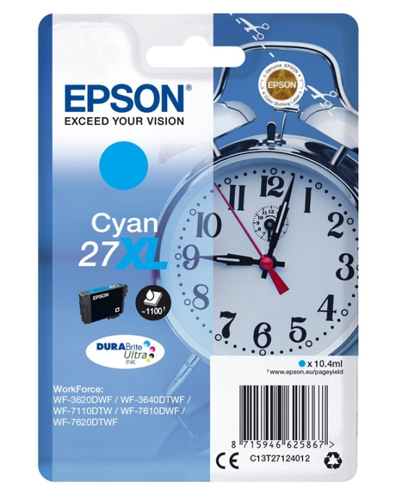 Epson Alarm clock Singlepack Cyan 27XL DURABrite Ultra Ink i gruppen COMPUTERTILBEHØR / Printere og tilbehør / Blæk og toner / Blækpatroner / Epson hos TP E-commerce Nordic AB (A14081)