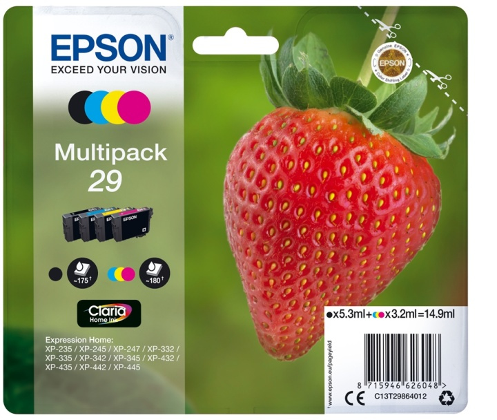 Epson Strawberry Multipack 4-colours 29 Claria Home Ink i gruppen COMPUTERTILBEHØR / Printere og tilbehør / Blæk og toner / Blækpatroner / Epson hos TP E-commerce Nordic AB (A14086)