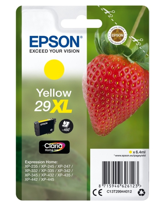 Epson Strawberry Singlepack Yellow 29XL Claria Home Ink i gruppen COMPUTERTILBEHØR / Printere og tilbehør / Blæk og toner / Blækpatroner / Epson hos TP E-commerce Nordic AB (A14089)