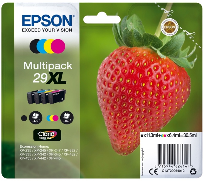 Epson Strawberry Multipack 4-colours 29XL Claria Home Ink i gruppen COMPUTERTILBEHØR / Printere og tilbehør / Blæk og toner / Blækpatroner / Epson hos TP E-commerce Nordic AB (A14091)