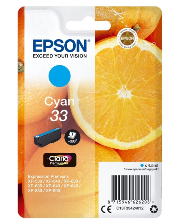 Epson Oranges Singlepack Cyan 33 Claria Premium Ink i gruppen COMPUTERTILBEHØR / Printere og tilbehør / Blæk og toner / Blækpatroner / Epson hos TP E-commerce Nordic AB (A14093)