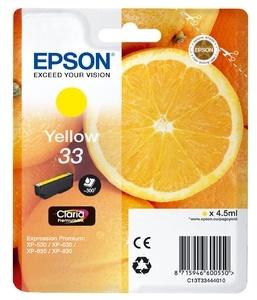 Epson Oranges C13T33444010 bläckpatroner 1 styck Original Gul i gruppen COMPUTERTILBEHØR / Printere og tilbehør / Blæk og toner / Blækpatroner / Epson hos TP E-commerce Nordic AB (A14095)