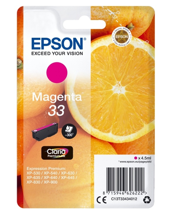 Epson Oranges Singlepack Magenta 33 Claria Premium Ink i gruppen COMPUTERTILBEHØR / Printere og tilbehør / Blæk og toner / Blækpatroner / Epson hos TP E-commerce Nordic AB (A14096)