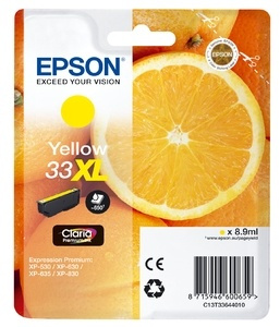 Epson Oranges C13T33644010 bläckpatroner 1 styck Original Gul i gruppen COMPUTERTILBEHØR / Printere og tilbehør / Blæk og toner / Blækpatroner / Epson hos TP E-commerce Nordic AB (A14101)