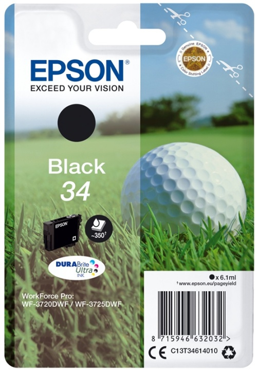 Epson Golf ball Singlepack Black 34 DURABrite Ultra Ink i gruppen COMPUTERTILBEHØR / Printere og tilbehør / Blæk og toner / Blækpatroner / Epson hos TP E-commerce Nordic AB (A14105)