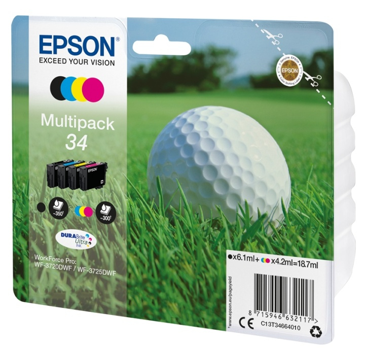 Epson Golf ball Multipack 4-colours 34 DURABrite Ultra Ink i gruppen COMPUTERTILBEHØR / Printere og tilbehør / Blæk og toner / Blækpatroner / Epson hos TP E-commerce Nordic AB (A14106)