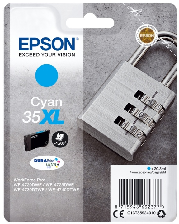 Epson Padlock Singlepack Cyan 35XL DURABrite Ultra Ink i gruppen COMPUTERTILBEHØR / Printere og tilbehør / Blæk og toner / Blækpatroner / Epson hos TP E-commerce Nordic AB (A14108)