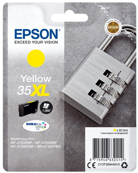 Epson Padlock Singlepack Yellow 35XL DURABrite Ultra Ink i gruppen COMPUTERTILBEHØR / Printere og tilbehør / Blæk og toner / Blækpatroner / Epson hos TP E-commerce Nordic AB (A14109)