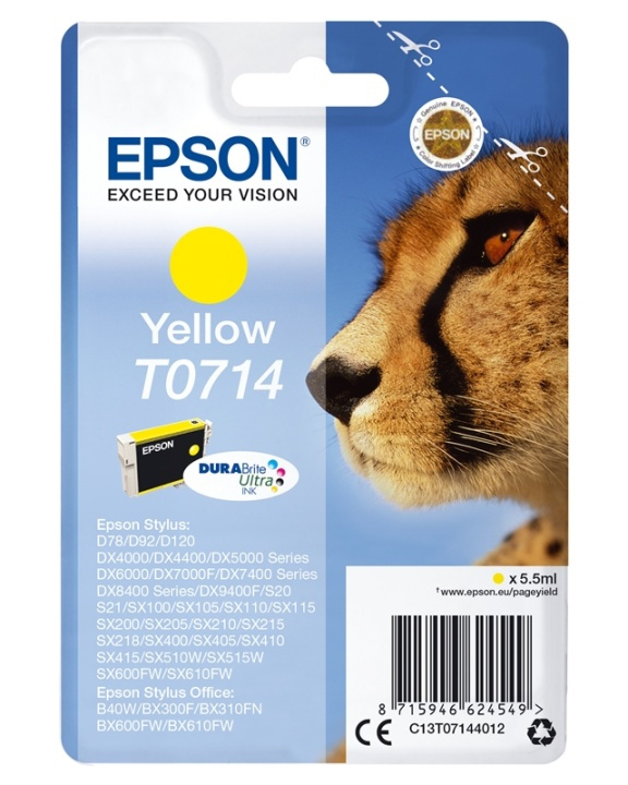 Epson Enpack gul T0714 DURABrite Ultra-bläck i gruppen COMPUTERTILBEHØR / Printere og tilbehør / Blæk og toner / Blækpatroner / Epson hos TP E-commerce Nordic AB (A14132)
