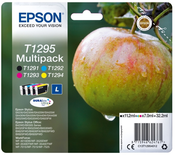 Epson Blæk Multipak C13T12954012 T1295 Apple Sort Cyan Magenta Gul i gruppen COMPUTERTILBEHØR / Printere og tilbehør / Blæk og toner / Blækpatroner / Epson hos TP E-commerce Nordic AB (A14137)