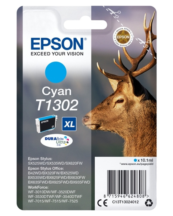 Epson Stag Enpack cyan T1302 DURABrite Ultra-bläck i gruppen COMPUTERTILBEHØR / Printere og tilbehør / Blæk og toner / Blækpatroner / Epson hos TP E-commerce Nordic AB (A14139)