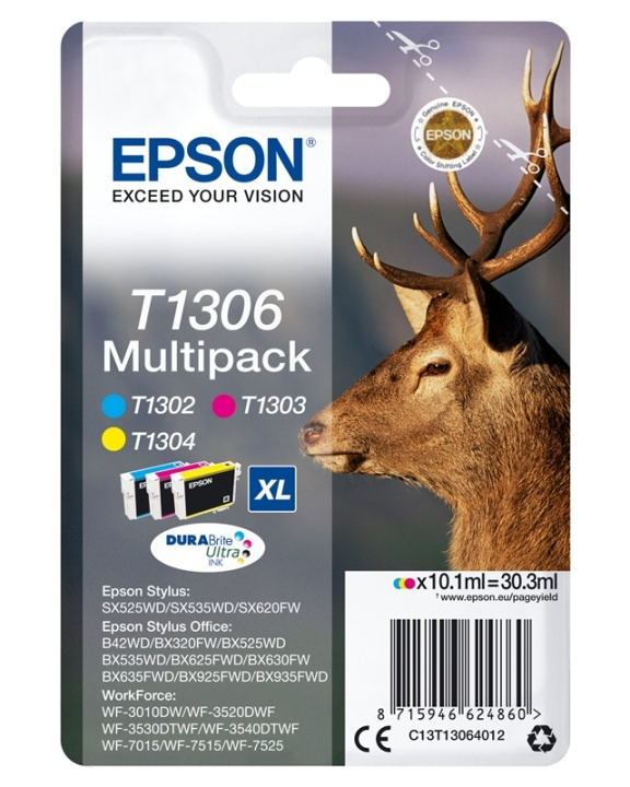 Epson Stag Flerpack 3 färger T1306 DURABrite Ultra-bläck i gruppen COMPUTERTILBEHØR / Printere og tilbehør / Blæk og toner / Blækpatroner / Epson hos TP E-commerce Nordic AB (A14140)