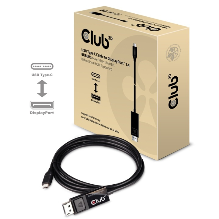 CLUB3D cac-1557 USB C Displayport 1.4 Svart i gruppen COMPUTERTILBEHØR / Kabler og adaptere / DisplayPort / Kabler hos TP E-commerce Nordic AB (A14264)
