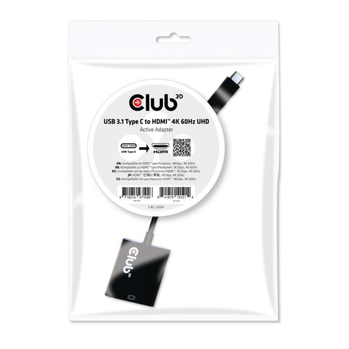 Club 3D USB 3.1 Type C to HDMI 2.0 UHD 4K Active Adapter Ekstern videoadapter i gruppen HJEMMEELEKTRONIK / Kabler og adaptere / HDMI / Adaptere hos TP E-commerce Nordic AB (A14272)