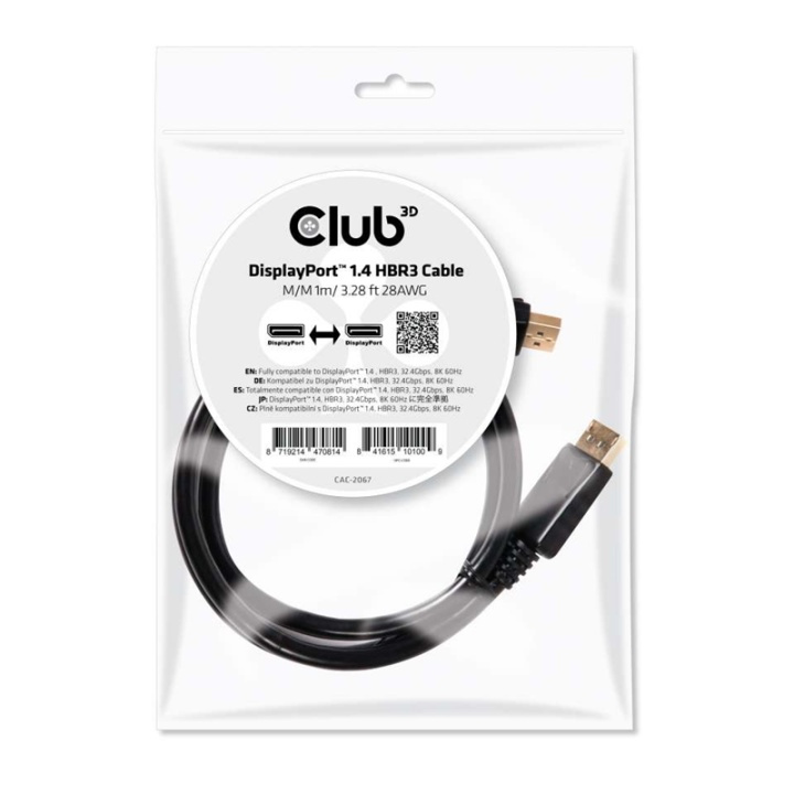 CLUB3D DisplayPort 1.4 HBR3 Cable 1m/3.28ft Male/Male 8K60Hz i gruppen COMPUTERTILBEHØR / Kabler og adaptere / DisplayPort / Kabler hos TP E-commerce Nordic AB (A14567)