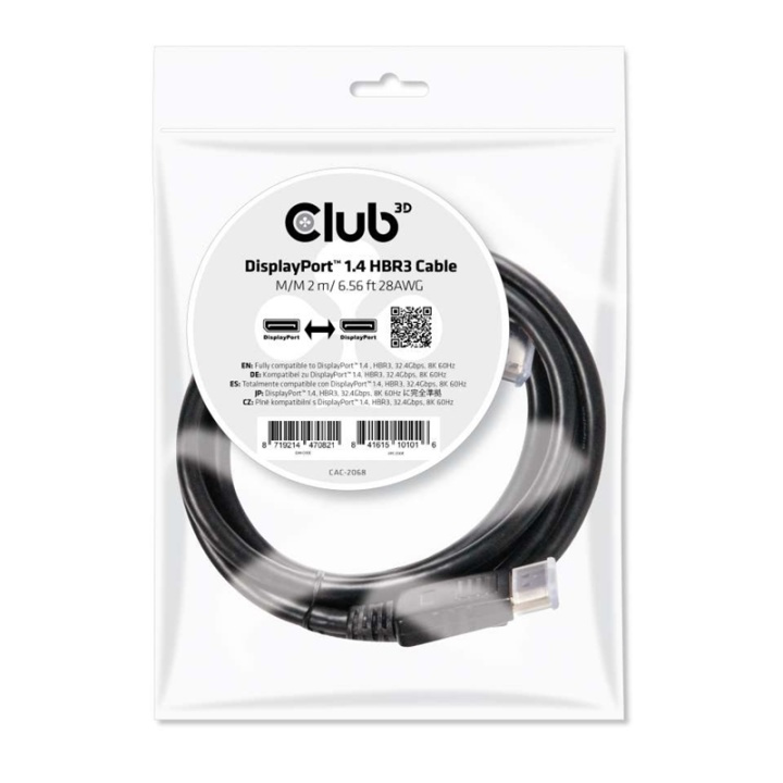 CLUB3D DisplayPort 1.4 HBR3 Cable 2m/6.56ft M/M 8K60Hz i gruppen COMPUTERTILBEHØR / Kabler og adaptere / DisplayPort / Kabler hos TP E-commerce Nordic AB (A14568)