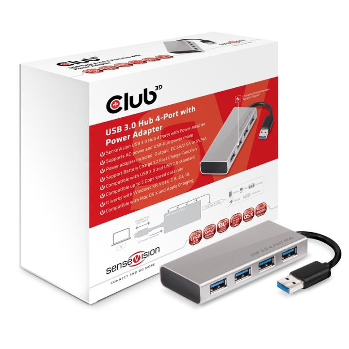 CLUB3D USB 3.0 Hub 4-Port with Power Adapter i gruppen COMPUTERTILBEHØR / Bærbare computere og tilbehør / Docking stationer hos TP E-commerce Nordic AB (A14579)