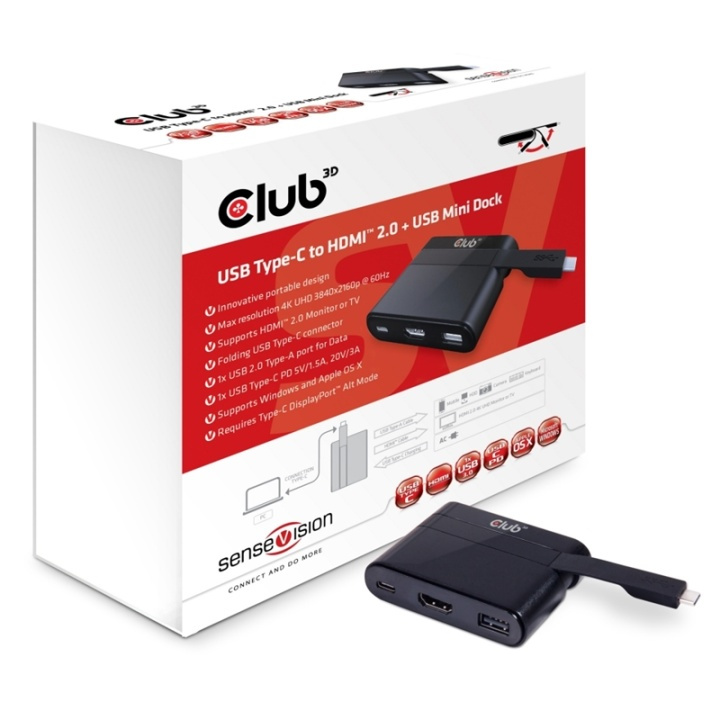CLUB3D USB Type-C to HDMIT 2.0 + USB 2.0 + USB Type-C Charging Mini Dock i gruppen HJEMMEELEKTRONIK / Kabler og adaptere / HDMI / Adaptere hos TP E-commerce Nordic AB (A14580)
