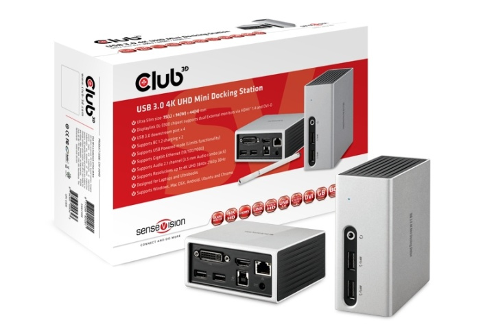 CLUB3D SenseVision USB 3.0 4K UHD Mini Docking Station i gruppen COMPUTERTILBEHØR / Bærbare computere og tilbehør / Docking stationer hos TP E-commerce Nordic AB (A14582)
