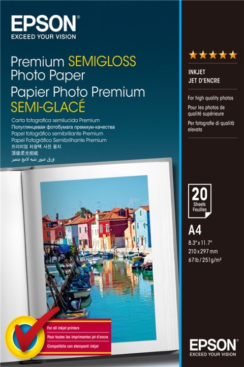 Epson Premium Semi-Gloss Photo Paper - A4 - 20 ark i gruppen HJEMMEELEKTRONIK / Foto og video / Fotografi udstyr / Andet hos TP E-commerce Nordic AB (A14741)