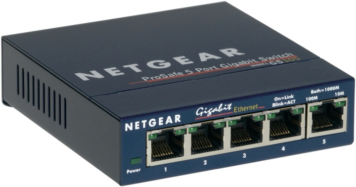 Netgear GS105 Ohanterad Gigabit Ethernet (10/100/1000) Blå i gruppen COMPUTERTILBEHØR / Netværk / Switches hos TP E-commerce Nordic AB (A15269)
