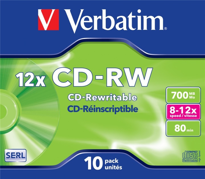 Verbatim CD-RW 12x 700 MB 10 styck i gruppen HJEMMEELEKTRONIK / Lagringsmedier / CD / DVD / BD-diske / CD-RW hos TP E-commerce Nordic AB (A15420)