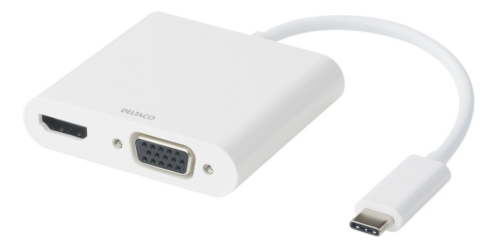 DELTACO USB-C docking station, HDMI/VGA/USB-C, 100W USB-C PD 3.0,white i gruppen COMPUTERTILBEHØR / Bærbare computere og tilbehør / Docking stationer hos TP E-commerce Nordic AB (A16582)