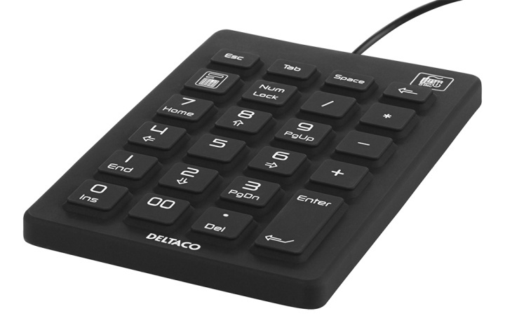 DELTACO silicon numpad, IP68, 23 keys, USB, black i gruppen COMPUTERTILBEHØR / Mus og tastatur / Tastatur / Med ledning hos TP E-commerce Nordic AB (A16640)