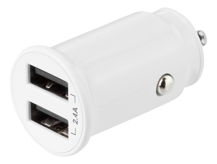 DELTACO USB car charger, 2x USB-A, 2,4 A, total 12 W, white i gruppen SMARTPHONES & TABLETS / Opladere og kabler / Bilopladere / Bil oplader USB hos TP E-commerce Nordic AB (A16660)