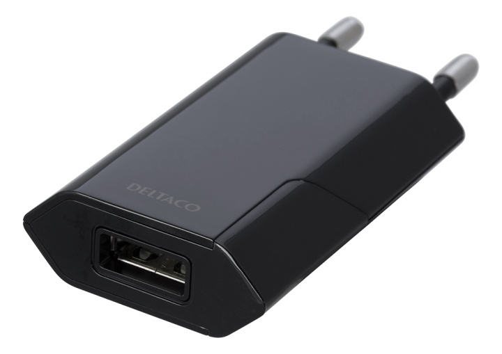 DELTACO USB wall charger, 1x USB-A, 1 A, 5 W, black i gruppen SMARTPHONES & TABLETS / Opladere og kabler / Vægoplader / Vægoplader USB hos TP E-commerce Nordic AB (A16665)