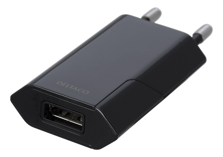 DELTACO USB-vægoplader, 1x USB-A, 1A, 5W i gruppen SMARTPHONES & TABLETS / Opladere og kabler / Vægoplader / Vægoplader USB hos TP E-commerce Nordic AB (A16665)