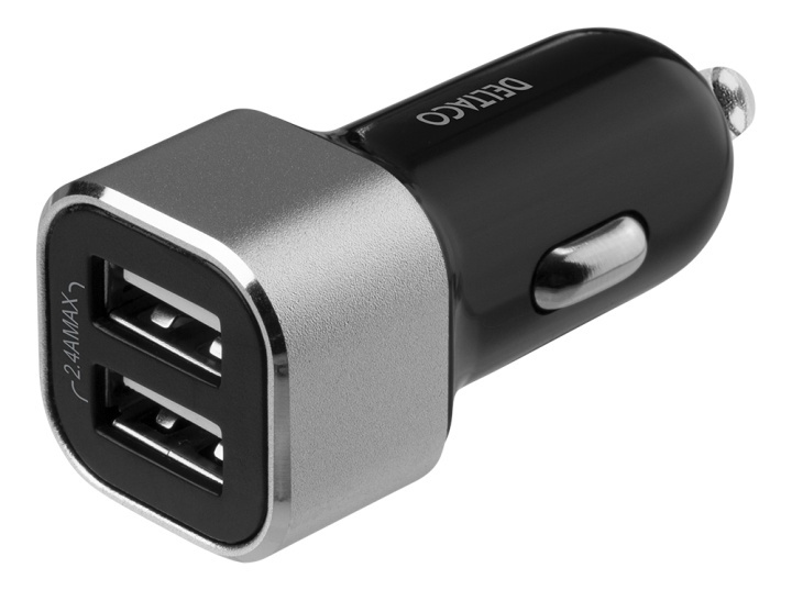 DELTACO USB car charger, 2x USB-A, 2,4 A, total 17 W i gruppen SMARTPHONES & TABLETS / Opladere og kabler / Bilopladere / Bil oplader USB hos TP E-commerce Nordic AB (A16735)