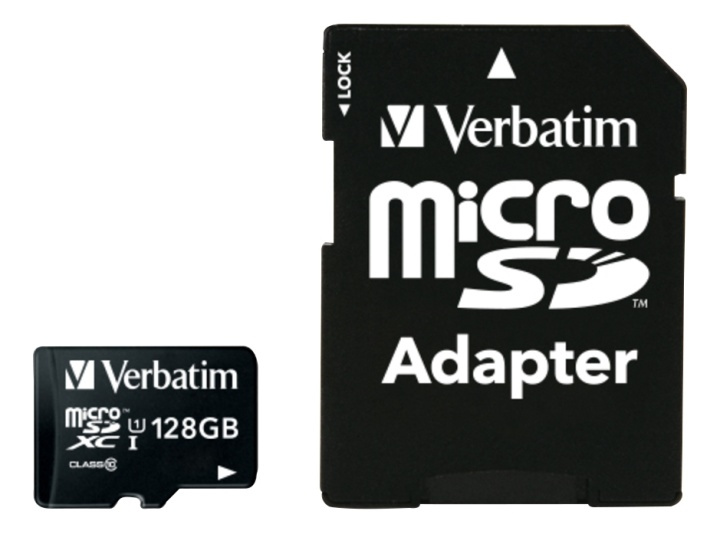 Verbatim SD Micro (SDXC) Class 10 m. adapter 128 GB i gruppen HJEMMEELEKTRONIK / Lagringsmedier / Hukommelseskort / MicroSD/HC/XC hos TP E-commerce Nordic AB (A16881)