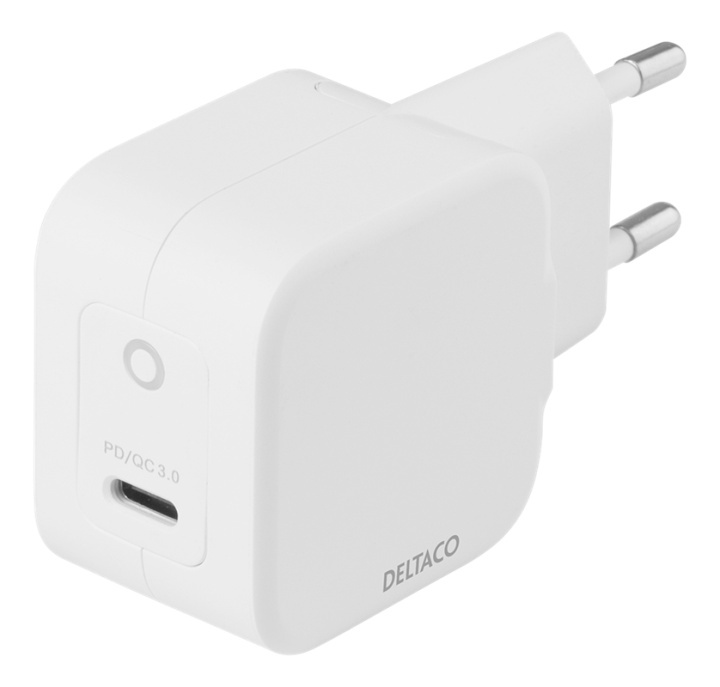 DELTACO USB-C wall charger with 30 W PD and GaN technology, white i gruppen SMARTPHONES & TABLETS / Opladere og kabler / Vægoplader / Vægoplader USB hos TP E-commerce Nordic AB (A17221)