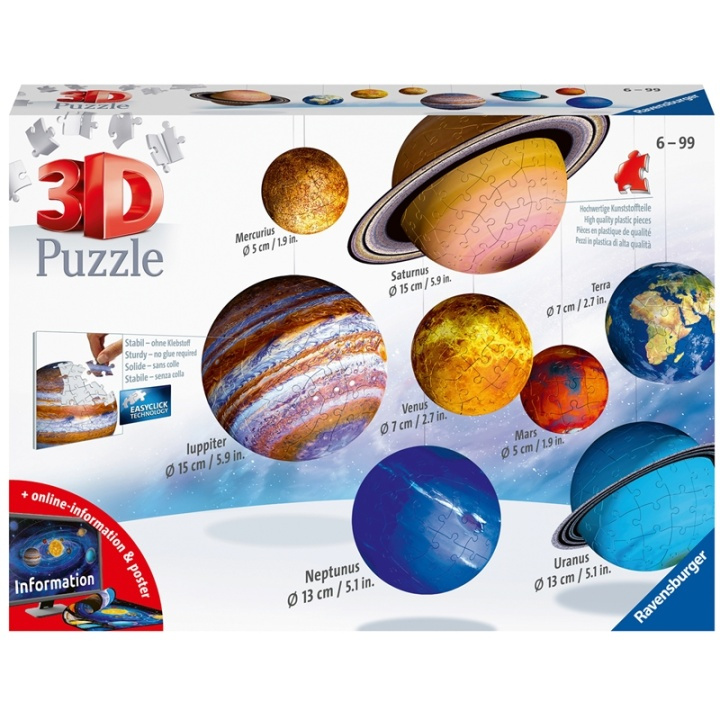 Ravensburger 3D Puzzle Solar System 27/54/7 i gruppen LEGETØJ, BØRN & BABY / Legetøj / Puslespil hos TP E-commerce Nordic AB (A17990)