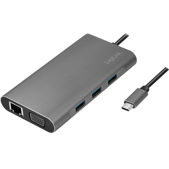 LogiLink USB-C-docka 10-i-1 HDMI/VGA/RJ i gruppen COMPUTERTILBEHØR / Netværk / Netværkskort / USB hos TP E-commerce Nordic AB (A19068)