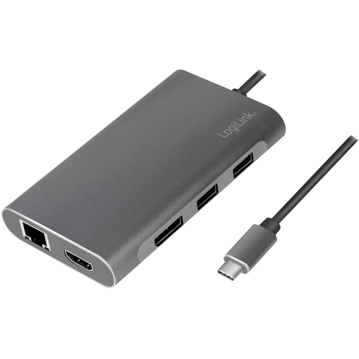 LogiLink USB-C-docka 8-i-1 HDMI/DP/RJ45 i gruppen COMPUTERTILBEHØR / Netværk / Netværkskort / USB hos TP E-commerce Nordic AB (A19069)