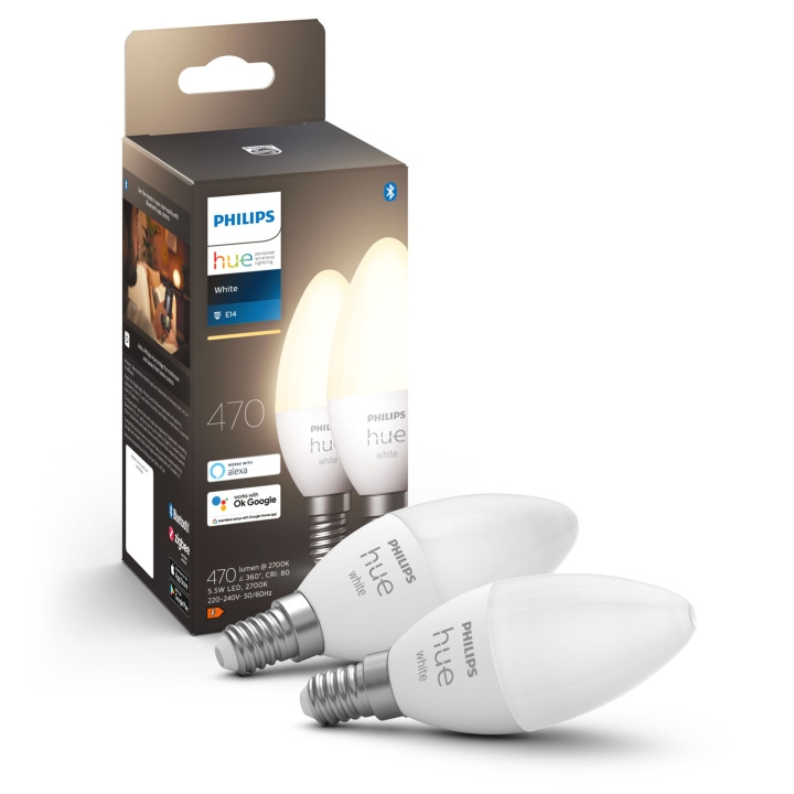 Philips Hue White E14 Kron 2-pack i gruppen HJEM, HUS & HAVE / Smart hjem / Smart belysning hos TP E-commerce Nordic AB (A19286)