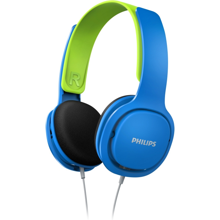Philips Hovedtelefoner til børn. Begrænset maksimal lydstyrke. Ledning. Blå farve i gruppen HJEMMEELEKTRONIK / Lyd & billede / Hovedtelefoner & Tilbehør / Hovedtelefoner hos TP E-commerce Nordic AB (A19299)