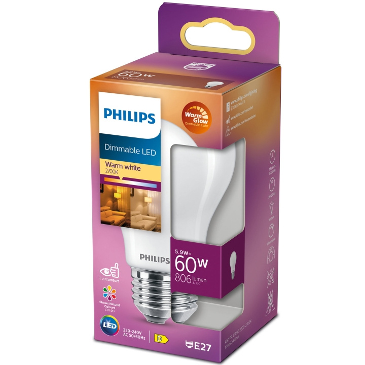Philips LED E27 Normal 60W Frost Dimba i gruppen HJEMMEELEKTRONIK / Lys / LED lamper hos TP E-commerce Nordic AB (A19303)