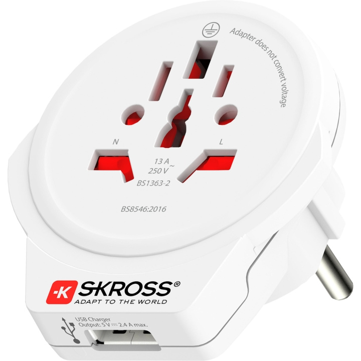 SKROSS El-Adapter Europa med USB i gruppen HJEM, HUS & HAVE / Elektricitet & Belysning / Rejseadaptere hos TP E-commerce Nordic AB (A19435)