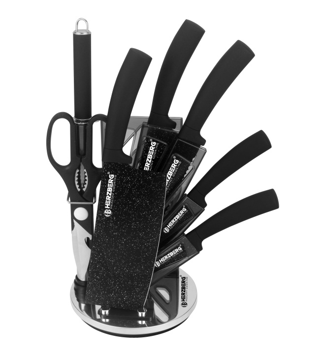 Herzberg 8 Pieces Knife Set with Acrylic Stand - Black Marble i gruppen HJEM, HUS & HAVE / Køkkenredskaber / Køkkenknive & Knivslibemaskiner hos TP E-commerce Nordic AB (A19976)