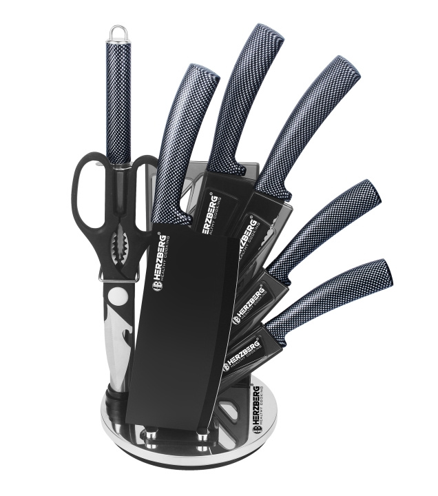 Herzberg 8 Pieces Knife Set with Acrylic Stand - Carbon i gruppen HJEM, HUS & HAVE / Køkkenredskaber / Køkkenknive & Knivslibemaskiner hos TP E-commerce Nordic AB (A19977)