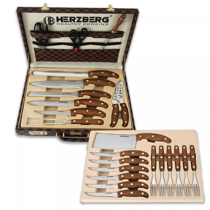 Herzberg HG-K25LB 25 dele kniv- og bestiksæt med etui i gruppen HJEM, HUS & HAVE / Køkkenredskaber / Øvrige køkkenredskaber hos TP E-commerce Nordic AB (A20220)