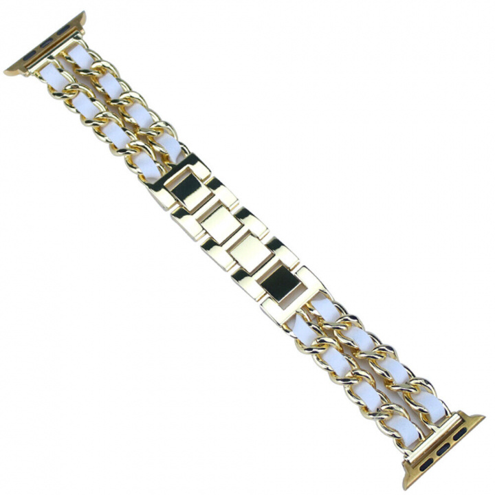 Stilfuldt metalarmbånd til Apple Watch 38/40/41 mm, guld/hvid i gruppen SMARTPHONES & TABLETS / Træning, hjem og fritid / Apple Watch & Tilbehør / Tilbehør hos TP E-commerce Nordic AB (A20294)