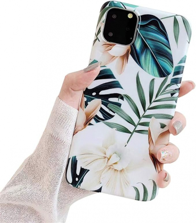 Etui til iPhone 11 Pro Max med planter og holder, Hvid/Grøn i gruppen SMARTPHONES & TABLETS / Mobil Beskyttelse / Apple / iPhone 11 Pro Max hos TP E-commerce Nordic AB (A20645)