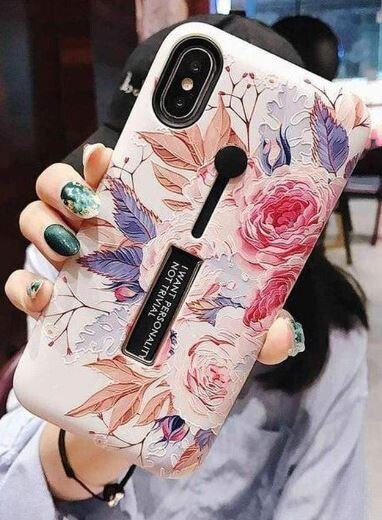 Modeetui med fingerholder - iPhone 12 Mini, Hvid med blomster i gruppen SMARTPHONES & TABLETS / Mobil Beskyttelse / Apple / iPhone 12 Mini / Cover hos TP E-commerce Nordic AB (A20844)