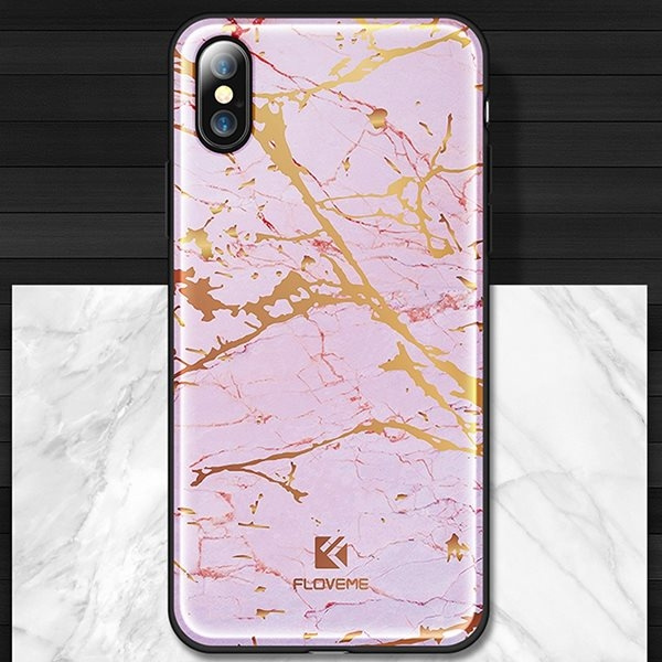 Rosa FLOVEME iPhone X marmorskal med detaljer i guld i gruppen SMARTPHONES & TABLETS / Mobil Beskyttelse / Apple / iPhone XS Max / Cover hos TP E-commerce Nordic AB (A21142)