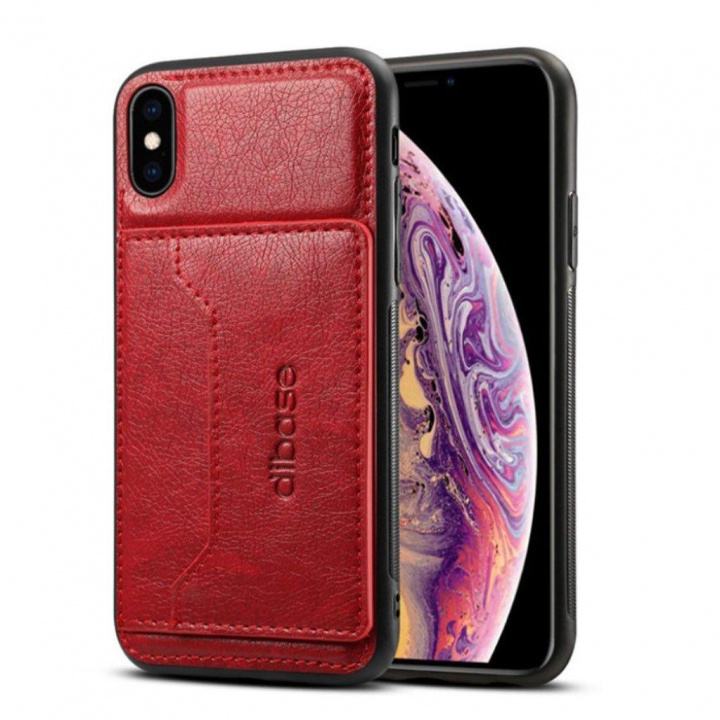 Trendigt iPhone XS/X konstläderskal med kortficka, Röd i gruppen SMARTPHONES & TABLETS / Mobil Beskyttelse / Apple / iPhone XS Max / Cover hos TP E-commerce Nordic AB (A21255)