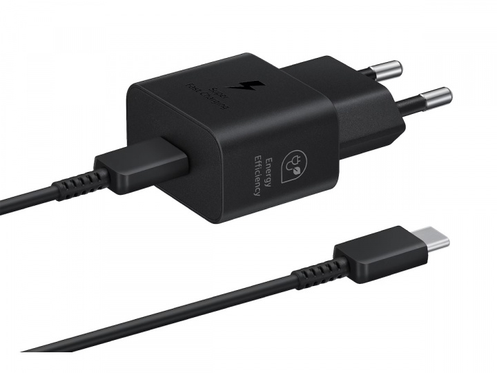 Samsung EP-T2510N GaN Väggladdare USB-C 25W + kabel, Svart i gruppen SMARTPHONES & TABLETS / Opladere og kabler / Vægoplader / Væg oplader Type C hos TP E-commerce Nordic AB (A22077)